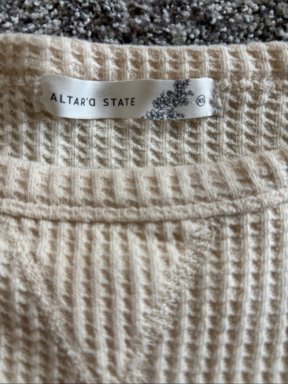 Altar'd State Cream Crochet-Sleeve Waffle Knit Top, size xs - Picture 2 of 3